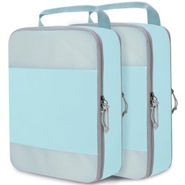 Large Compression Packing Cubes for Travel, 2 Set Compression Bags Travel Cubes for Packing Suitcase Organizer Luggage Organizer Bags Set, Blue Mesh