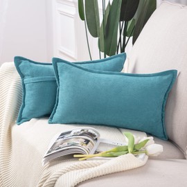 Madizz Set of 2 Short Chenille Throw Pillow Covers 12x20 Inch Pale Blue Soft Decorative Cushion Cover for Sofa Bedroom Pillow Shell