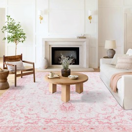 Sofrug Area Rugs 8x10 - Honeycomb Non Slip Living Room Rug Washable Pink Rug Soft Floral Foldable Rugs for Bedroom Office Nursery Room Kids Playroom