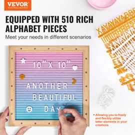 VEVOR Gradient Felt Letter Board, 10"x10" Felt Message Board, Changeable Sign Boards with 510 Letters, Stand, and Built-in LED Lights, Baby Announcement Sign for Home Classroom Office Decor Wedding