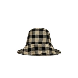 Janessa Leone SS22060 Designer Darcy Mushroom Check Hand Made 100% Cotton Bucket Brim Hat (Medium) Black/Taupe