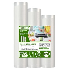 Diboniur Vacuum Sealer Bags, 3 Rolls of Vacuum Film, Vacuum Bag Food 28/25/20 x 300 cm, Sous Vide Bags, Welding Film for All Vacuum Sealers