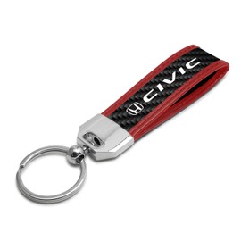 iPick Image Made for Honda Civic Real Carbon Fiber Strap with Red Leather Stitching Edge Key Chain