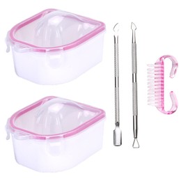 Manicure Bowl for Hand Bath, Pack of 2 Nail Soaking Bowls Manicure Bowls Nail Art Hand Wash Bowl Nail Soak Bowl with Corner File Foot Care Cuticle Pusher Nail Brush