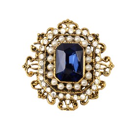 WCRAZYE Antique Rhinestone Brooch Pin for Women Girls Gold Tone Vintage Baroque Rectangle Crystal Shell Pearl Boho Victorian Style Brooches Lapel Pins Elegant Wedding Christmas Festival Ornament Jewelry Gift (Dark Blue)