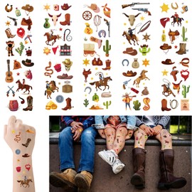 Hying 10 Sheets Cowboy Cowgirl Temporary Tattoos Western World Tattoos Stickers Waterproof Horse Cactus Makeup Face Tattoos for Birthday Party Decorations