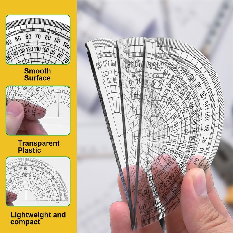 LICQIC 6Pcs Clear Plastic Protractor 180 Degrees 4 Inches for