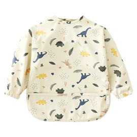OAAO 1 Pcs Kids Feeding Bib, Long Sleeve Bib, Kids Weaning Bibs, Toddler Apron, Coverall Bib for 6-12 Months Kids (Cream Grey)