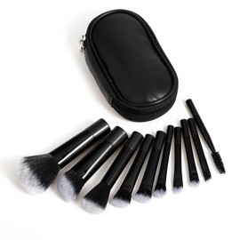 10 Pcs Travel Makeup Brush Set Mini Makeup Brushes Travel Size With Pack Portable Small Eyeshadow Eye Lipstick Foundation Brush Shadow Contour Blush Concealer (Black)