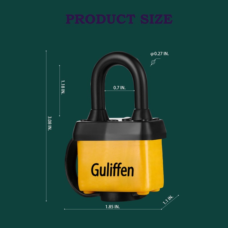 Guliffen Weatherproof Laminated Padlock with Key,4 Pack Outdoor Pad Locks