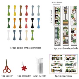 FREEBLOSS Set of 6 Bookmarks Cross Stitch Kits Cross Stitch Set Embroidery Pictures Cross Stitch Cat Pattern Bookmark Embroidery Kit for Beginners