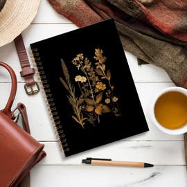 JRTW Vintage Dark Floral Notebook Journal, Retro Wildflowers Journal for Women, Retro Floral Aesthetic Notebooks for Note Taking, Spiral Notebook 5.5x8.3 Inch