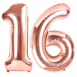 40 Inch Rose Gold Balloon Number 16 Balloon,Jumbo Mylar Foil Helium Balloon for 16 Digital Balloons for Birthday Party,Wedding Anniversary Party Decorations