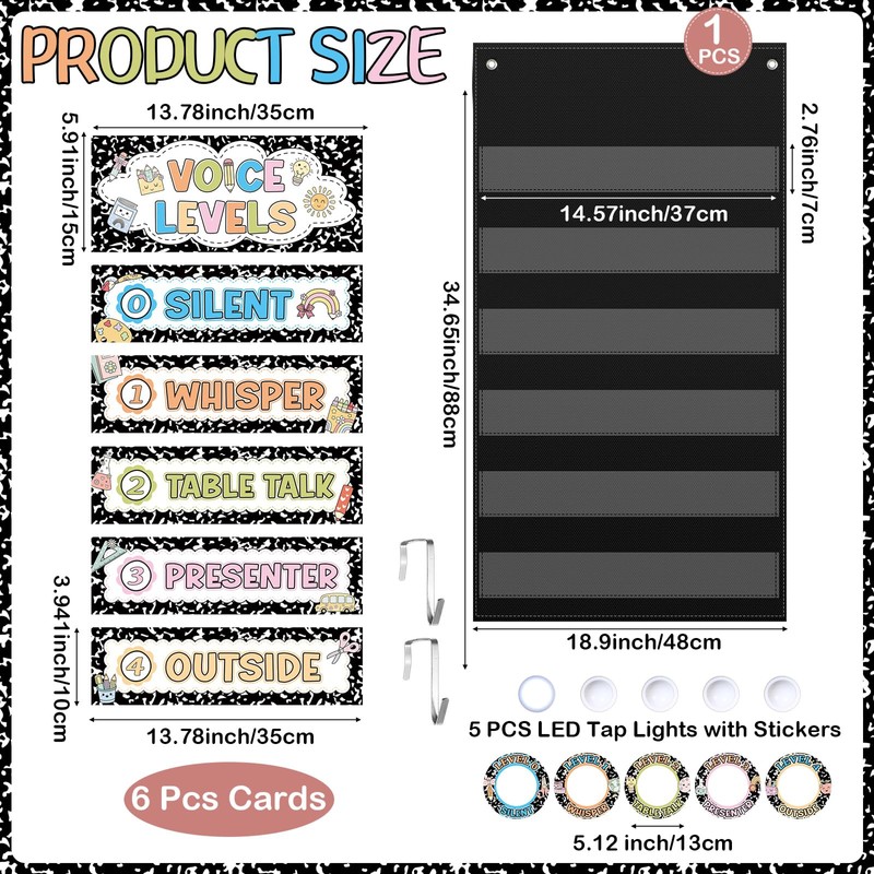 Voice Level Pocket Chart for Classroom with 5 School Push