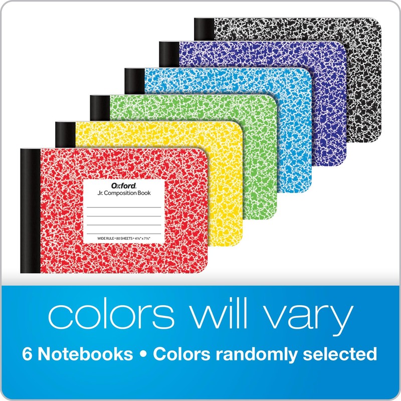 Oxford Composition Mini Notebooks, 6 Pack, Cover Colors Vary, Wide