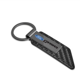 iPick Image Compatible with Ford F-150 2015 up Gunmetal Black Gray Carbon Fiber Texture Black Leather Key Chain