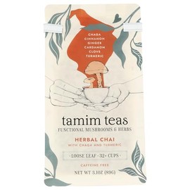Herbal Chai with Chaga Mushroom | TAMIM TEAS Chaga Chai | Handcrafted in the USA with Organic Ingredients | Caffeine-Free | Turmeric, Cinnamon, Cardamom & Cloves | Loose Leaf, 3.1 oz