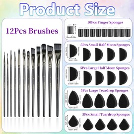 Worldity 12 Pcs Face Paint Brushes, Nylon Black Paint Brushes Set with 30 Pcs Sponges, Face Painting Brush and Sponge Set for Halloween, Body Art, Acrylic Oil Watercolor Painting