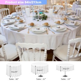 Incisite 4 Pack Round Table Cloth,213CM White Party Round Tablecloths,Tablecloths For Circular Table,Waterproof Disposable Tablecloths Plastic Table Covers for Wedding Banquet Picnic Birthdays