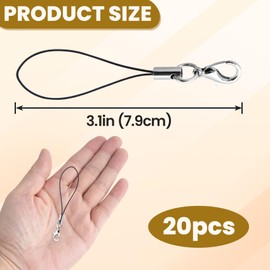 VARMDUKKE 20 PCS Keychain String with Lobster Clasp, Black Nylon Wrist Straps, Cell Phone Charm Strap, Clasp Lanyard Cords for Phone, Keychain, DIY Jewelry Acessories