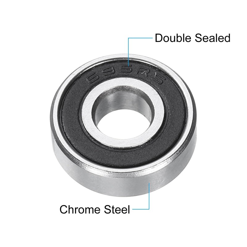 sourcing map 50pcs 695-2RS Deep Groove Ball Bearings 5x13x4mm Chrome