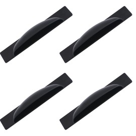 MOROBOR Self-Adhesive Long Handles, 4pcs Black Plastic Convenient Opening Stick-on Handles with Plate for Kitchen Cabinet Window Sliding Closet Door/Oval Style