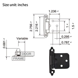 Leliafleury 4Pcs Black Door Hinges 1/2 Inch Overlay Cabinet Hinge Flush Cabinet Hinges for Kitchen Bedroom Cabinet Doors