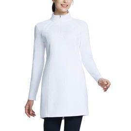 BALEAF Women's Fleece Dress Sweatshirt Winter Dress Tunic Long Warm Quarter Zip Up Pullover Jackets with Pocket Outdoor White M