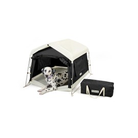 Dog Tent Cotton Fabric, Aluminum Poles and Camping Mat, Outdoor Weatherproof, Dog House Outdoor, Breathable with 2 Side Windows, Portable and Collapsible (Black, Large)