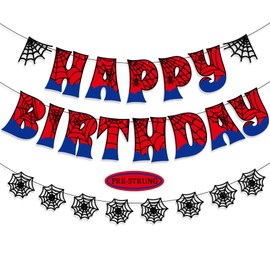 Vikiyama Pre-Strung Spider Happy Birthday Banner, Spider Birthday Decorations for Kids Party Supplies
