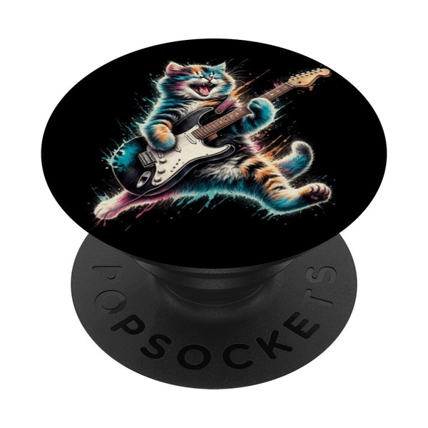 Funny Cat Playing Electric Guitar String Musical Instrument PopSockets Standard
