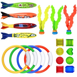 Cozlly 19PCS Diving Toys Set, Swimming Pool Toys for Kids, Underwater Diving Pool Toys Kit, Diving Rings, Diving Torpedo, Gemstones, Diving Ball Streamers, Underwater Diving Game Pool Training Toys