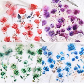 90PCS Vintage Rose Floral Scrapbook Stickers Kit Flower PET Transparent Waterproof Stickers Set for Junk Journal Journaling Water Bottles Phone Laptop Decals Pack for Teens Girls Kids