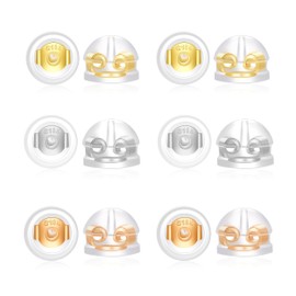 HANGINTHERE Clear Rubber Earring Backs for Studs and Heavy Earrings,Droopy Ears,18K Gold,Rose Gold,925 Silver, 4 * 5 mm / 0.15 * 0.19 in, 12Pcs