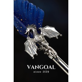 VANGOAL Dragon Quill Pen and Ink Set, Vintage Dragon Feather Pen with Novelty Pen Base, Retro Carving Dip Pen Calligraphy Pen Gift Set for Writing, Drawing(Dark Blue)