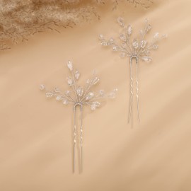 Teyglen-Juego de 2 horquillas de cristal para novia, boda, diamantes de imitación plateados, accesorios para el pelo de novia, oro, negro, morado, azul, diamantes de imitación, piezas para el pelo par