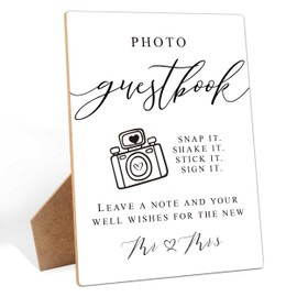 Photo Guest Book Sign for Wedding Reception, 8×11 Inches Wooden Sign With Stand, Wedding Guestbook Desk Decor, Minimalist Table Decor for Bridal Shower, Engagement Party Decorations