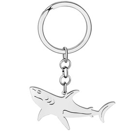 RAIDIN Stainless Steel Gold Silver Plated Cute Ocean Animal Key Ring Shark Whale Dolphin Key Ring for Women Girls Car Key Charms, Silver-071 Shark