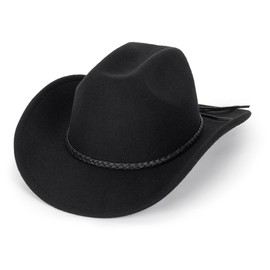 Classic Black Western Felt Roll Up Brim Cowboy and Cowgirl Hat for Women and Men - Decoration with Rhinestone Hat Band