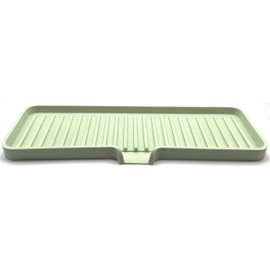 Happitasa Silicone Soap Dish Tray and Sponge Holder with Drain Chute | Bathroom and Kitchen Sink Organizer Caddy (12"x4", Pistachio)