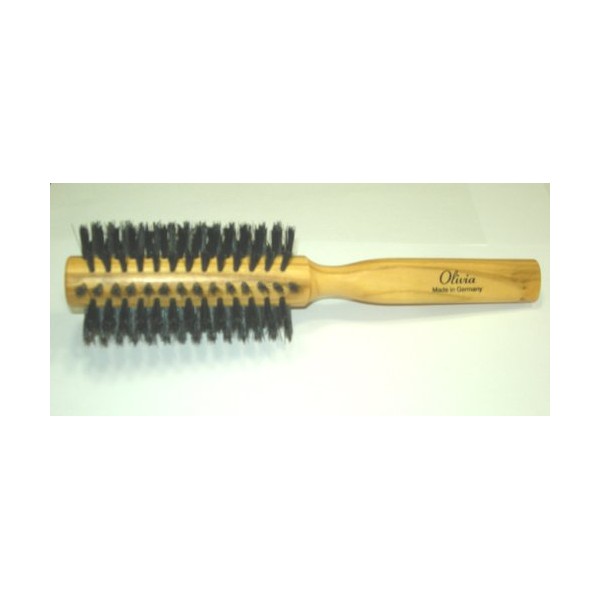 Hair Brush, Specialty Store, Made in Germany, Beast Hair Roll, Hair Brush, Made in Germany, For Natural Boar, Pig Hair, Styling, Natural Olive Wood Pattern, Glossy on Black Hair. Hair Brush, Smooth