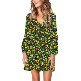 Roshop Women's Bell Sleeve V Neck Cute Style Holiday Party Dress PGH M