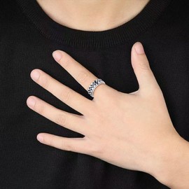 Lyfange Checkered Fidget Ring for Men Women Gold Silver Black Fidget Spinner Ring Chunky Statement Spinning Rings Enamel Unique Calm Mood Rings Stress Relief Gift Jewelry (Silver, 8)