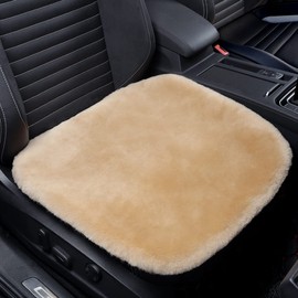 IRIWOOL Genuine Sheepskin Auto Seat Pad, Australian Soft Wool Seat Cover Breathable and Sweat-Wicking Comfort Warm Universal Fit,19.2 inch x19.2 inch (Front seat Cushion 1pc, Khaki)