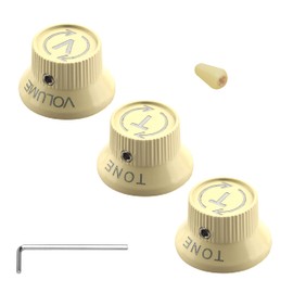 Wwomusic 3PCS Cream Metal Electric Guitar Top Speed Control Knobs for 6MM Shaft Pots Volume Tone Knobs Guitar with Toggle Switch Tip Cap Switch Knob for Stratocaster Strat Style