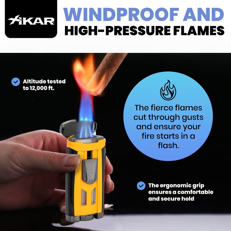 Xikar HP3 Triple Jet Flame Butane Torch Lighter, Yellow |