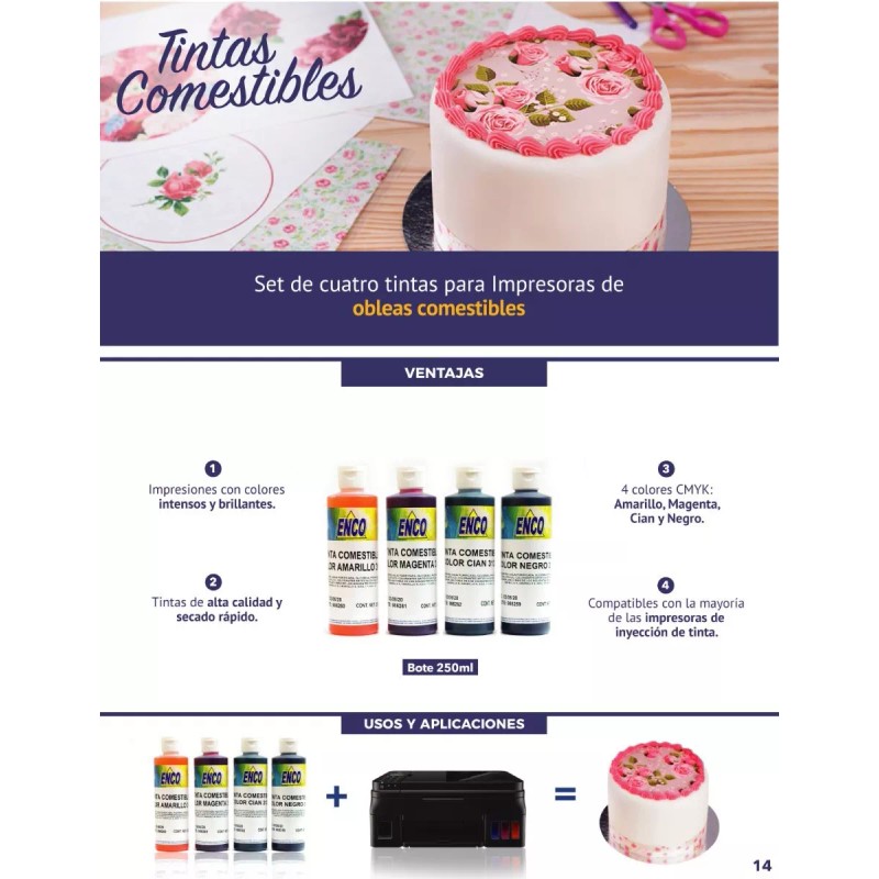 Enco Kit 4 Tintas Comestibles Para Impresora Enco 250 Ml