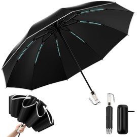 Zaahir Folding Umbrella, One-Touch Auto Open/Close, Rain or Snow, 100% Light Blocking, UV Protection, UV Protection, Heatstroke Protection, Large, Sun Umbrella, Protects Skin, 10 Ribs, Large, Strong