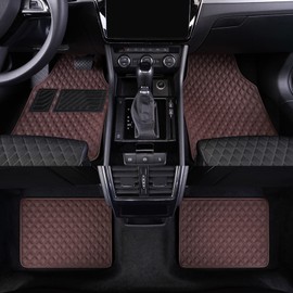 LSXUANCHU Car Mats Diamond Luxury Car Mats for Women,Faux Leather Automotive Floor Mats All Weather for Cars Truck SUV (Coffee 4Pc)