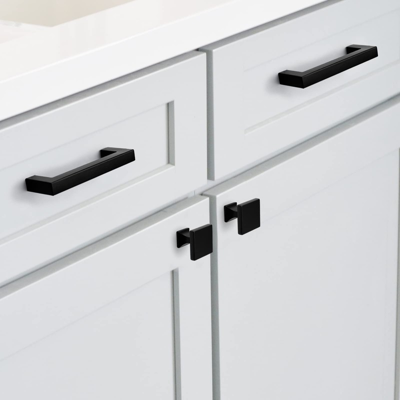 homdiy 25 Pack Black Cabinet Knobs Matte Black Square Dresser